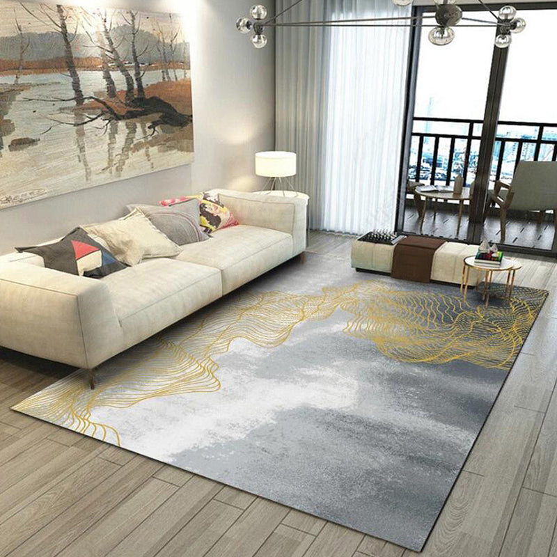 Grey Modernist Rug Polyester Swirl Stripe Pattern Rug Pet Friendly Washable Non-Slip Area Rug for Bedroom Clearhalo 'Area Rug' 'Rug' 1897314