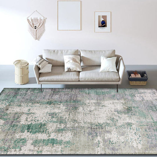 Industrial Living Room Rug Abstract Rug Polyester Washable Non-Slip Pet Friendly Area Rug Green