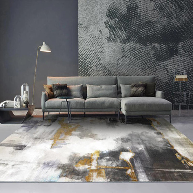 Funky Abstract Watercolor Pattern Rug Black Simplicity Rug Polyester Washable Non-Slip Pet Friendly Area Rug for Parlour Black Clearhalo 'Area Rug' 'Rug' 1897361