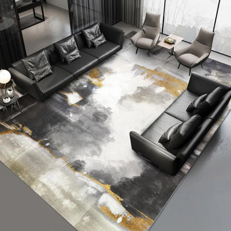 Funky Abstract Watercolor Pattern Rug Black Simplicity Rug Polyester Washable Non-Slip Pet Friendly Area Rug for Parlour Clearhalo 'Area Rug' 'Rug' 1897362