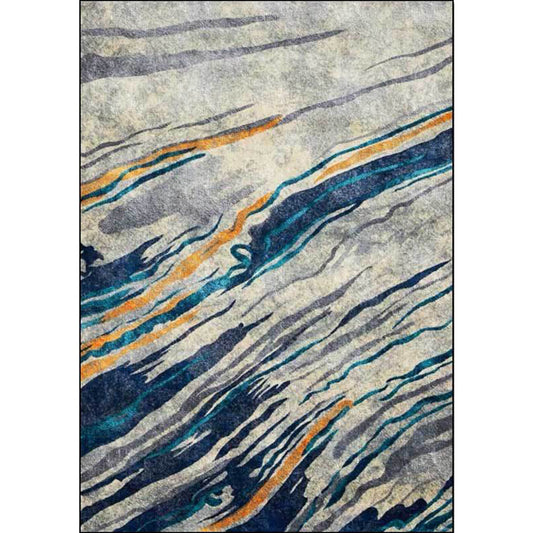 Unusual Multi-Color Industrial Rug Polyester Swirl Striped Pattern Carpet Washable Non-Slip Backing Pet Friendly Rug for Home