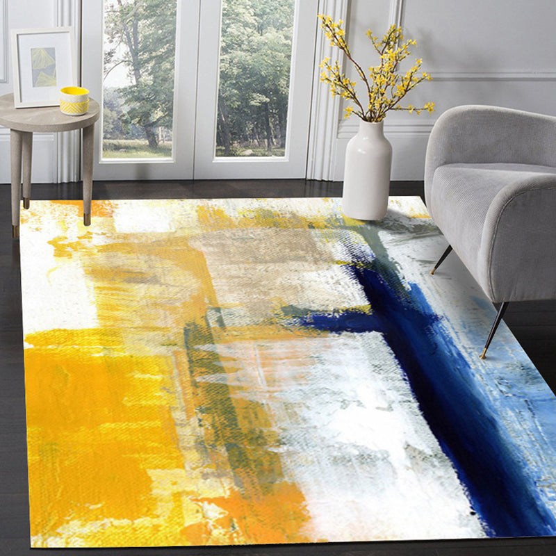 Yellow Parlour Rug Industrial Brushstroke Painting Pattern Rug Polyester Machine Washable Non-Slip Backing Carpet Clearhalo 'Area Rug' 'Rug' 1897427