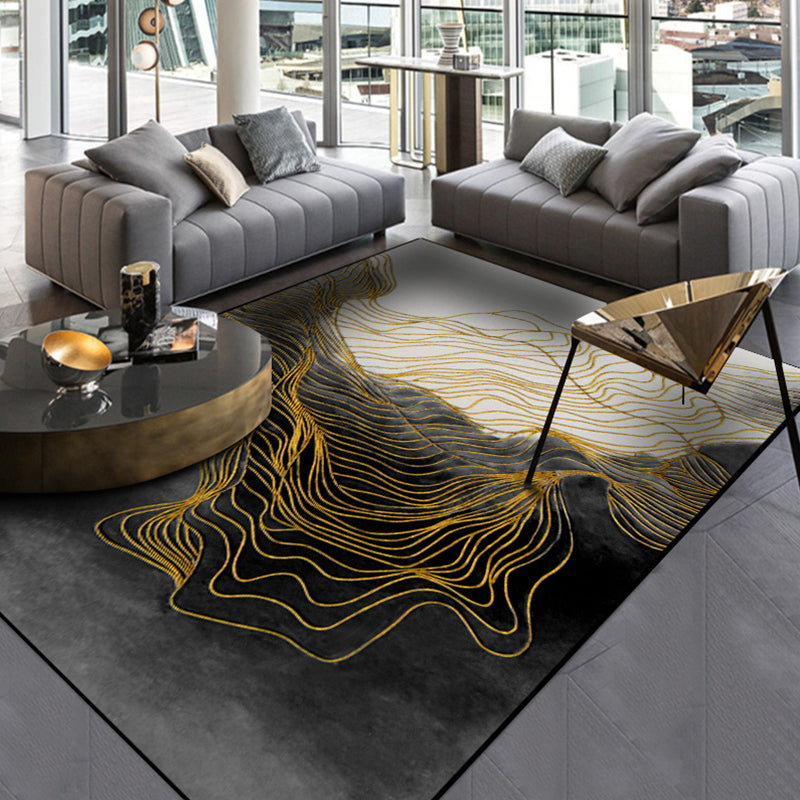 Modern Swirl Striped Pattern Rug Black Polyester Area Carpet Anti-Slip Pet Friendly Washable Rug for Sitting Room Clearhalo 'Area Rug' 'Rug' 1897435