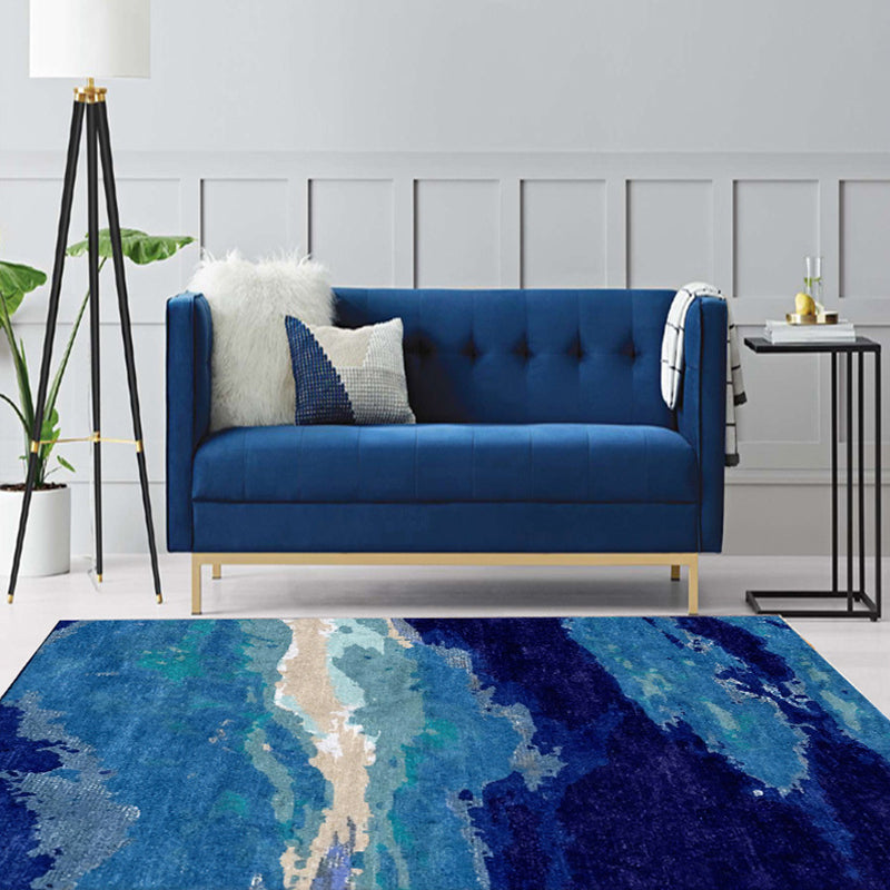 Contemporary Sitting Room Rug Blue Abstract Rug Polyester Washable Non-Slip Pet Friendly Area Rug Clearhalo 'Area Rug' 'Rug' 1897443