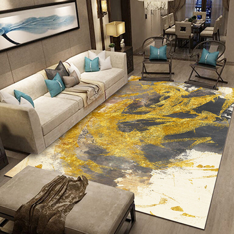 Modernism Abstract Rug Gold Polyester Carpet Anti-Slip Pet Friendly Washable Rug for Sitting Room Gold Clearhalo 'Area Rug' 'Rug' 1897491