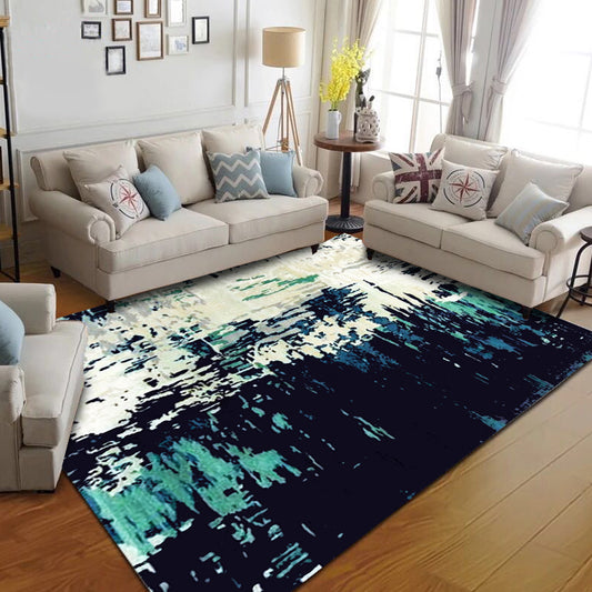 Industrial Sitting Room Rug Abstract Rug Polyester Machine Washable Non-Slip Backing Pet Friendly Area Rug Black