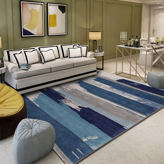 Creative Industrial Indoor Rug Polyester Abstract Carpet Non-Slip Backing Pet Friendly Area Rug for Parlour Navy