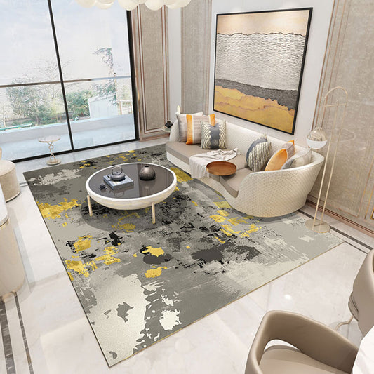 Funky Abstract Area Rug Multi Color Contemporary Rug Polyester Washable Non-Slip Pet Friendly Area Carpet for Living Room Dark Gray