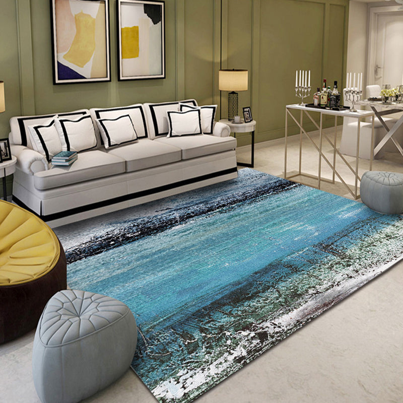 Green and Blue Industrial Rug Polyester Abstract Rug Pet Friendly Washable Non-Slip Carpet for Bedroom Blue Clearhalo 'Area Rug' 'Rug' 1897531