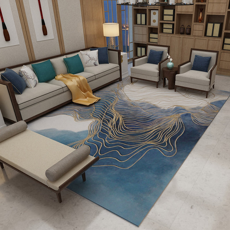 Multicolor Swirl Striped Pattern Rug Polyester Industrial Carpet Washable Anti-Slip Backing Indoor Rug for Decoration Dark Blue Clearhalo 'Area Rug' 'Rug' 1897542