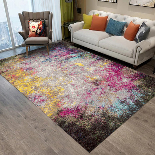 Multi-Color Sitting Room Rug Industrial Abstract Rug Polyester Machine Washable Non-Slip Backing Area Rug Purple