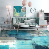 Simplicity Parlour Rug Brushstroke Pattern Rug Polyester Machine Washable Non-Slip Backing Pet Friendly Area Rug Blue