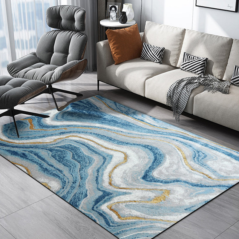 Casual Industrial Area Rug Polyester Abstract Watercolor Pattern Carpet Washable Pet Friendly Carpet for Parlour Ocean Blue Clearhalo 'Area Rug' 'Rug' 1897575