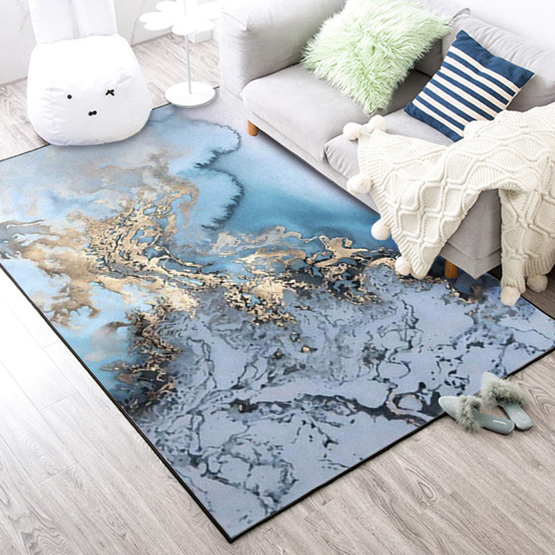 Casual Industrial Area Rug Polyester Abstract Watercolor Pattern Carpet Washable Pet Friendly Carpet for Parlour Blue Clearhalo 'Area Rug' 'Rug' 1897577