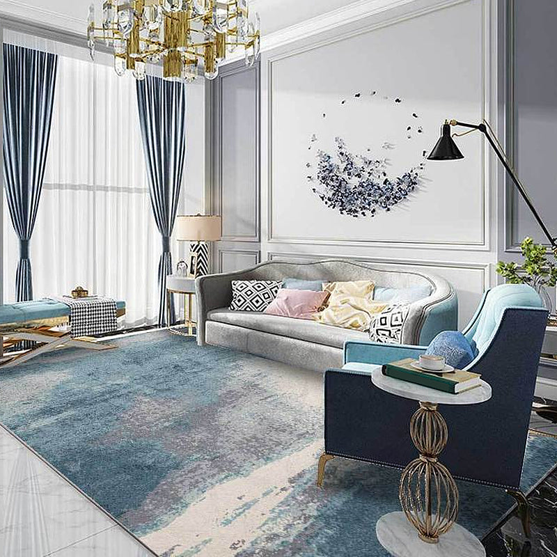 Multi-Colored Industrial Rug Polyester Watercolor Pattern Rug Pet Friendly Washable Non-Slip Carpet for Bedroom Dark Blue Clearhalo 'Area Rug' 'Rug' 1897587