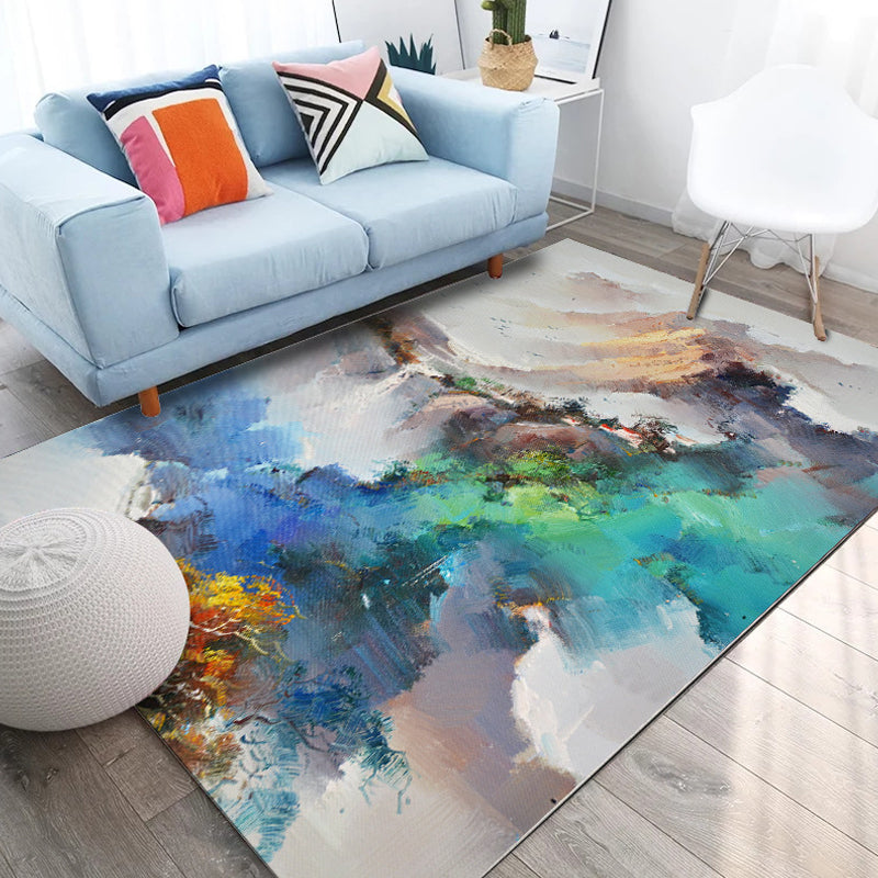 Multi Colored Parlor Rug Modern Watercolor Pattern Rug Polyester Machine Washable Non-Slip Backing Area Rug Green Clearhalo 'Area Rug' 'Rug' 1897604