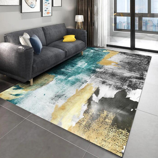 Multi Colored Parlor Rug Modern Watercolor Pattern Rug Polyester Machine Washable Non-Slip Backing Area Rug Dark Gray