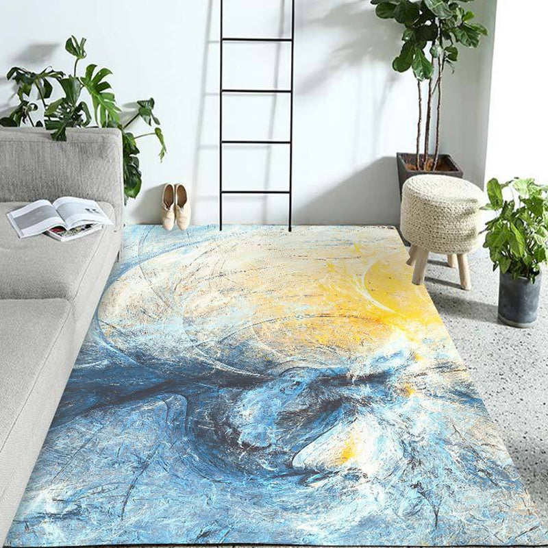 Contemporary Parlour Rug Blue Watercolor Pattern Rug Polyester Machine Washable Non-Slip Pet Friendly Area Rug Light Blue Clearhalo 'Area Rug' 'Rug' 1897626