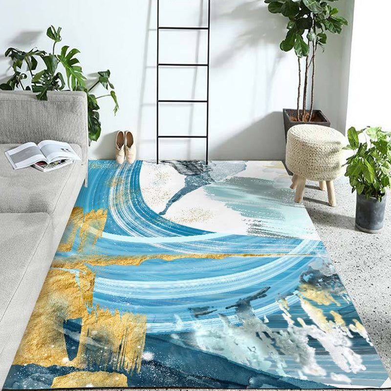 Contemporary Parlour Rug Blue Watercolor Pattern Rug Polyester Machine Washable Non-Slip Pet Friendly Area Rug Blue Clearhalo 'Area Rug' 'Rug' 1897628
