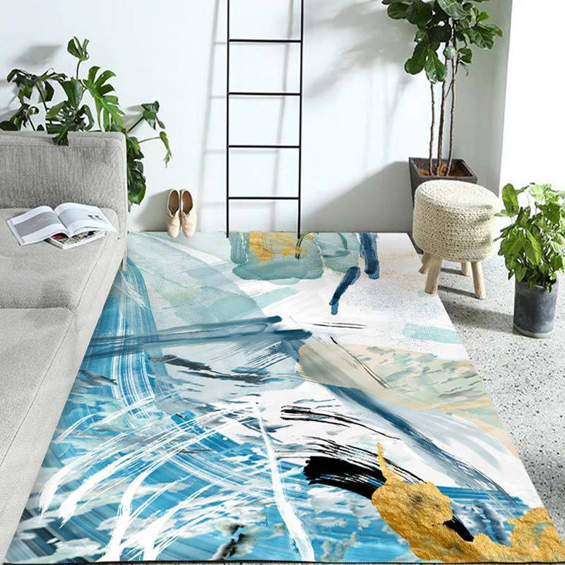 Contemporary Parlour Rug Blue Watercolor Pattern Rug Polyester Machine Washable Non-Slip Pet Friendly Area Rug Sky Blue Clearhalo 'Area Rug' 'Rug' 1897629