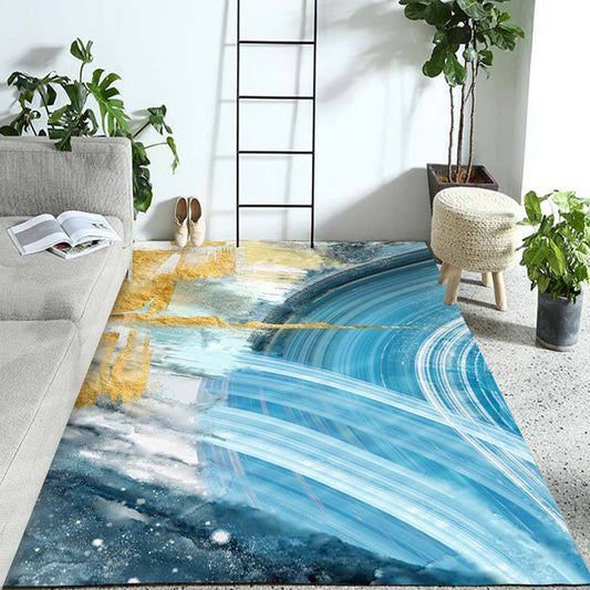 Contemporary Parlour Rug Blue Watercolor Pattern Rug Polyester Machine Washable Non-Slip Pet Friendly Area Rug Royal Blue