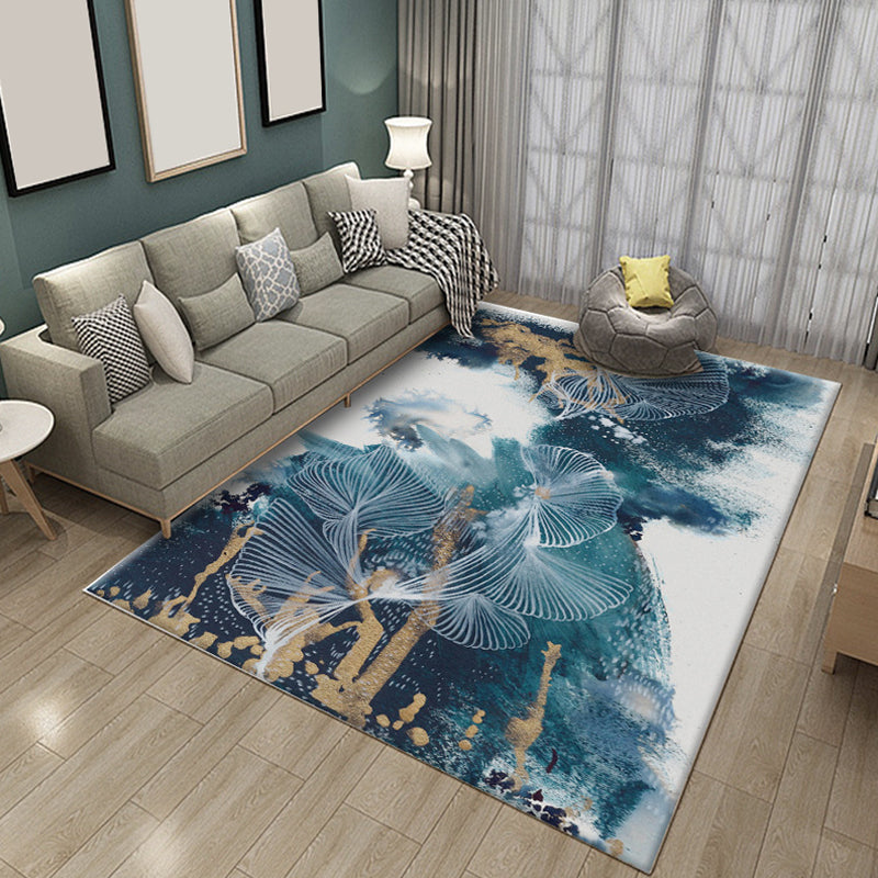 Contemporary Parlour Rug Blue Watercolor Pattern Rug Polyester Machine Washable Non-Slip Pet Friendly Area Rug Dark Blue Clearhalo 'Area Rug' 'Rug' 1897631