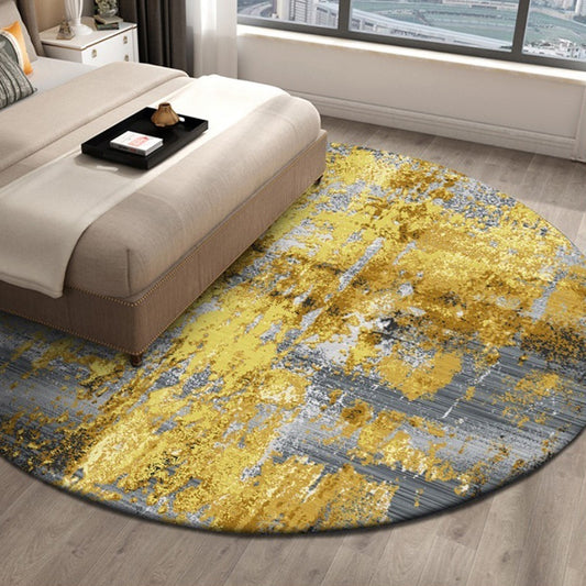 Casual Industrial Style Rug Polyester Abstract Pattern Area Carpet Non-Slip Backing Pet Friendly Area Carpet for Bedroom Gold