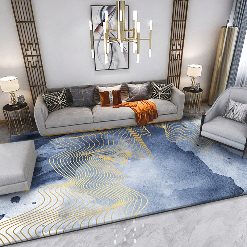 Decorative Swirl Striped Pattern Rug Modernism Rug Polyester Washable Non-Slip Pet Friendly Carpet for Living Room Navy Clearhalo 'Area Rug' 'Modern' 'Rugs' Rug' 1897651