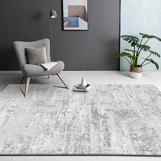 Industrial Abstract Area Rug Silver Grey Polyester Carpet Anti-Slip Pet Friendly Washable Rug for Living Room Light Gray