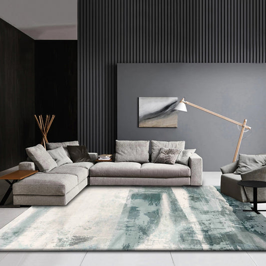 Industrial Study Rug Multi Colored Abstract Watercolor Pattern Rug Polyester Machine Washable Non-Slip Pet Friendly Area Rug Light Green