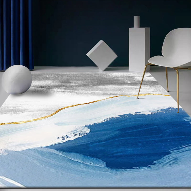 Creative Industrial Rug Polyester Watercolor Pattern Carpet Pet Friendly Area Rug for Bedroom Dark Blue Clearhalo 'Area Rug' 'Rug' 1897689