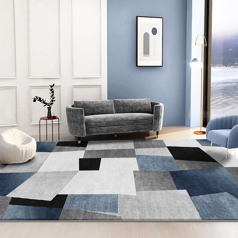 Grey and Blue Novelty Rug Polyester Checked Pattern Rug Pet Friendly Washable Non-Slip Area Rug for Living Room Clearhalo 'Area Rug' 'Modern' 'Rugs' Rug' 1897847