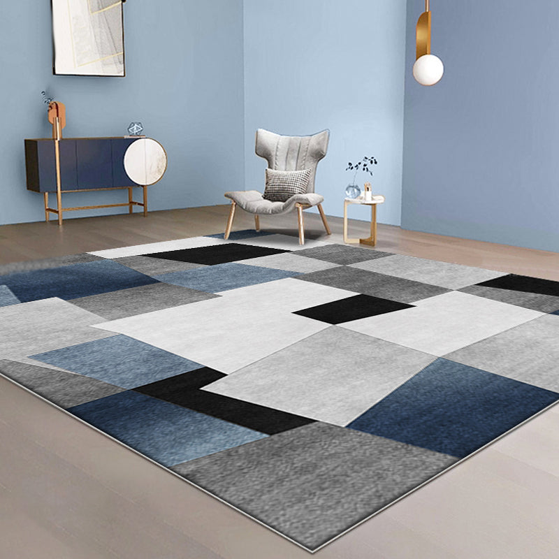 Grey and Blue Novelty Rug Polyester Checked Pattern Rug Pet Friendly Washable Non-Slip Area Rug for Living Room Clearhalo 'Area Rug' 'Modern' 'Rugs' Rug' 1897848