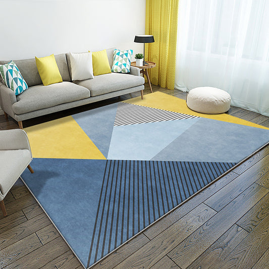 Novelty Striped Pattern Rug Blue and Yellow Polyester Carpet Washable Non-Slip Backing Pet Friendly Rug for Bedroom Blue Clearhalo 'Area Rug' 'Modern' 'Rugs' Rug' 1897860