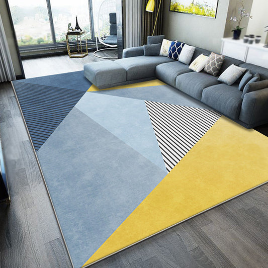 Novelty Striped Pattern Rug Blue and Yellow Polyester Carpet Washable Non-Slip Backing Pet Friendly Rug for Bedroom Clearhalo 'Area Rug' 'Modern' 'Rugs' Rug' 1897861