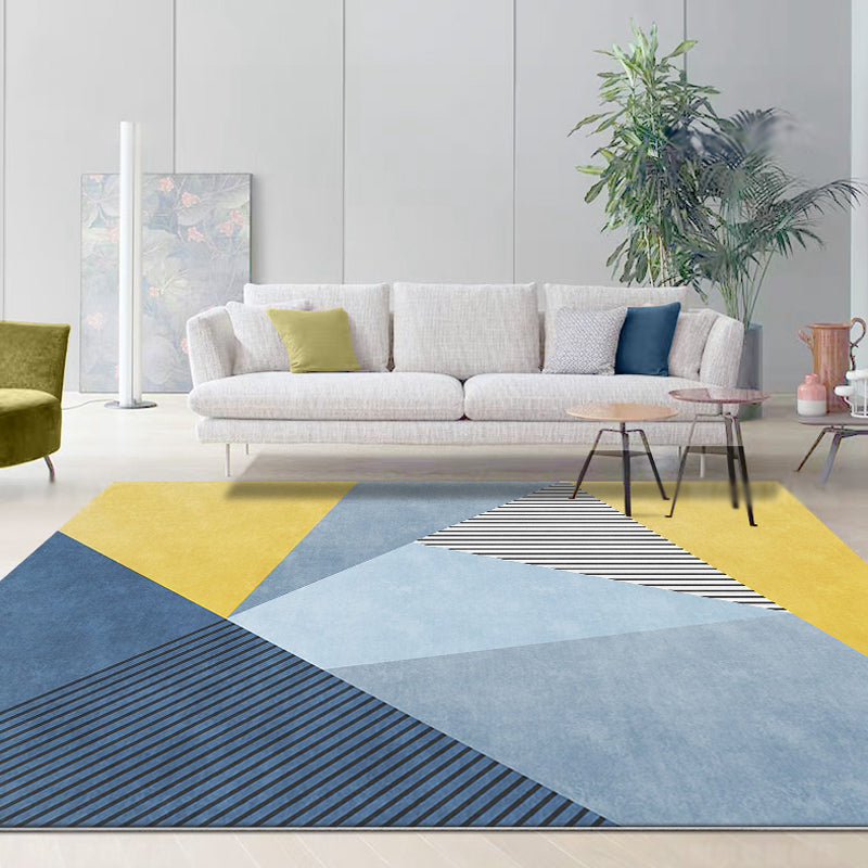 Novelty Striped Pattern Rug Blue and Yellow Polyester Carpet Washable Non-Slip Backing Pet Friendly Rug for Bedroom Clearhalo 'Area Rug' 'Modern' 'Rugs' Rug' 1897862