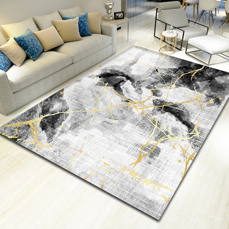 Unique Abstract Rug Black Industrial Rug Polyester Machine Washable Non-Slip Pet Friendly Carpet for Living Room Black Clearhalo 'Area Rug' 'Rug' 1897867