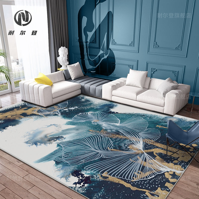 Blue Modernism Rug Polyester Swirl Striped and Watercolor Pattern Rug Pet Friendly Washable Non-Slip Carpet for Bedroom Blue Clearhalo 'Area Rug' 'Rug' 1897880