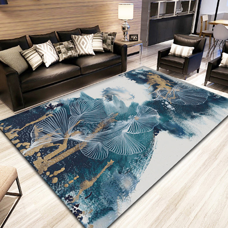Blue Modernism Rug Polyester Swirl Striped and Watercolor Pattern Rug Pet Friendly Washable Non-Slip Carpet for Bedroom Clearhalo 'Area Rug' 'Rug' 1897881