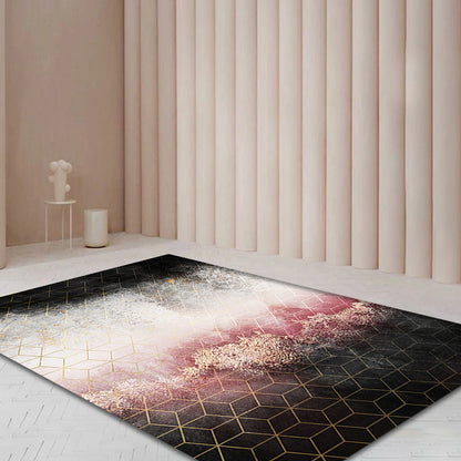Modern Living Room Rug Black and Pink Abstract Rug Polyester Machine Washable Non-Slip Backing Pet Friendly Area Rug Black Clearhalo 'Area Rug' 'Rug' 1897895