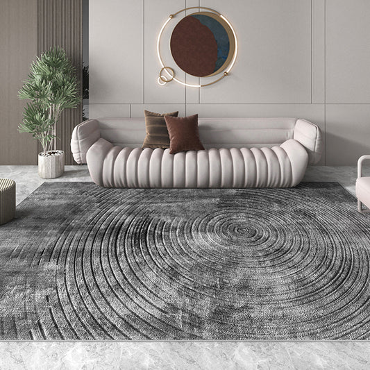 Simple Industrial Rug Polyester Swirl Striped Pattern Carpet Washable Non-Slip Backing Pet Friendly Area Rug for Bedroom Dark Gray