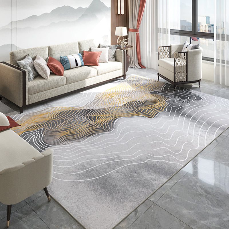 Industrial Rug Polyester Watercolor and Swirl Striped Pattern Rug Pet Friendly Washable Non-Slip Area Carpet for Bedroom Black Clearhalo 'Area Rug' 'Rug' 1897924