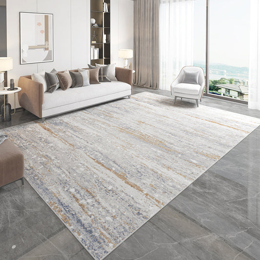 Grey and Brown Abstract Rug Polyester Industrial Rug Washable Anti-Slip Backing Pet Friendly Indoor Carpet for Bedroom Cream Gray