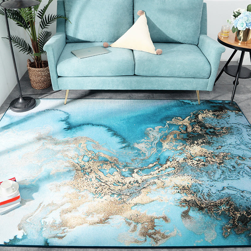 Creative Marble Look Rug Light Color Polypropylene Carpet Stain Resistant Area Rug for Living Room Ocean Blue Clearhalo 'Area Rug' 'Rug' 1897983