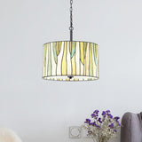 Tiffany Style Drum Down Lighting 1 Light Handcrafted Art Glass Suspension Lamp in Yellow for Living Room Yellow Clearhalo 'Ceiling Lights' 'Industrial' 'Middle Century Pendants' 'Pendant Lights' 'Pendants' 'Tiffany close to ceiling' 'Tiffany Pendants' 'Tiffany' Lighting' 189814