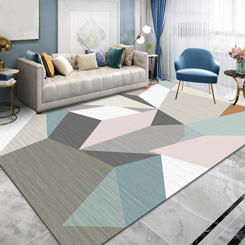 Biometric Rugs Contemporary 3D Look Geometric Rug Multi Color Polyester Carpet Stain ...