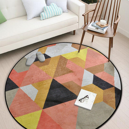 Unique Multi Colored Geometric Rug Polyester Contemporary Indoor Rug Machine Washable Carpet for Home Yellow-Red