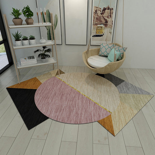 Odd-Shaped Geometric Patchwork Rug Soft Color Novelty Carpet Synthetics Anti-Slip Rug for Bedroom Pink