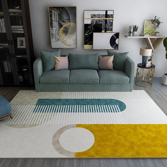 Stylish Bold Area Rug Multicolored Circle Patterned Rug Machine Washable Carpet for Bedroom Green