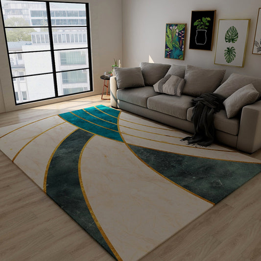 Dark Color Block Abstract Rug Polypropylene Minimalist Carpet Stain Resistant Anti-Slip Backing Rug for Bedroom Beige
